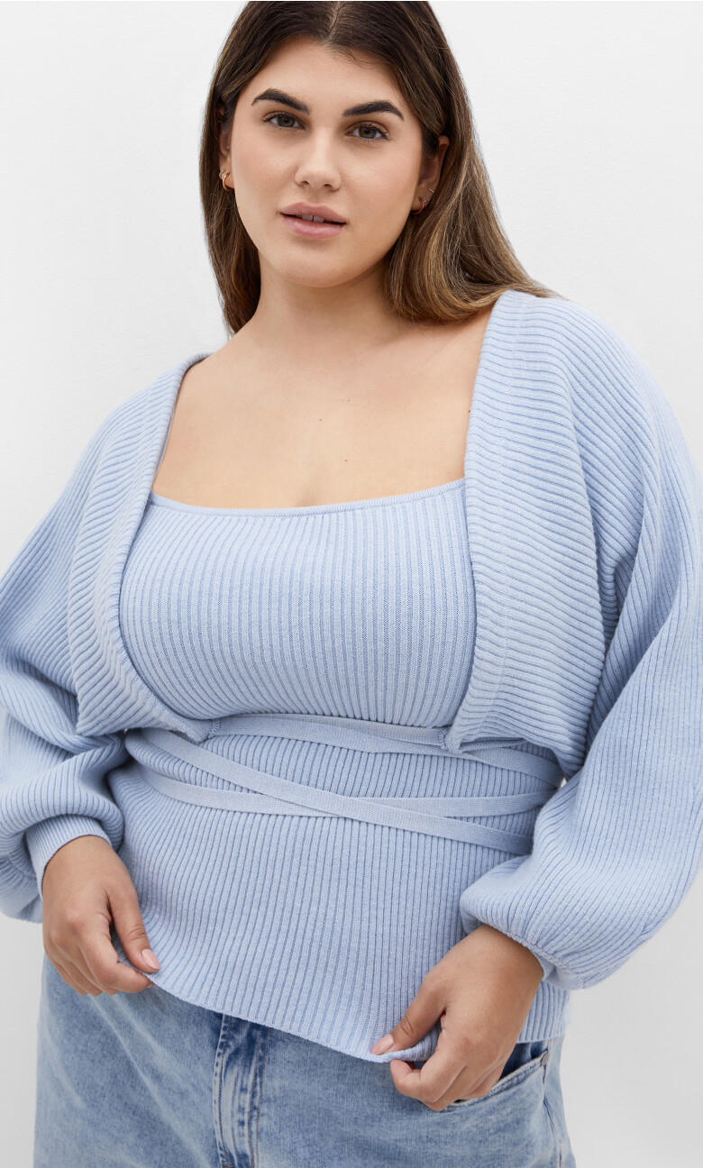 Plus Size Cassie 2 Piece Cardigan - Baby Blue