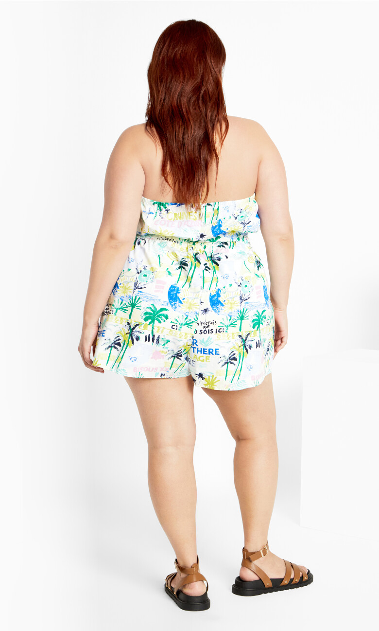 Postcards Print Cotton Playsuit - green