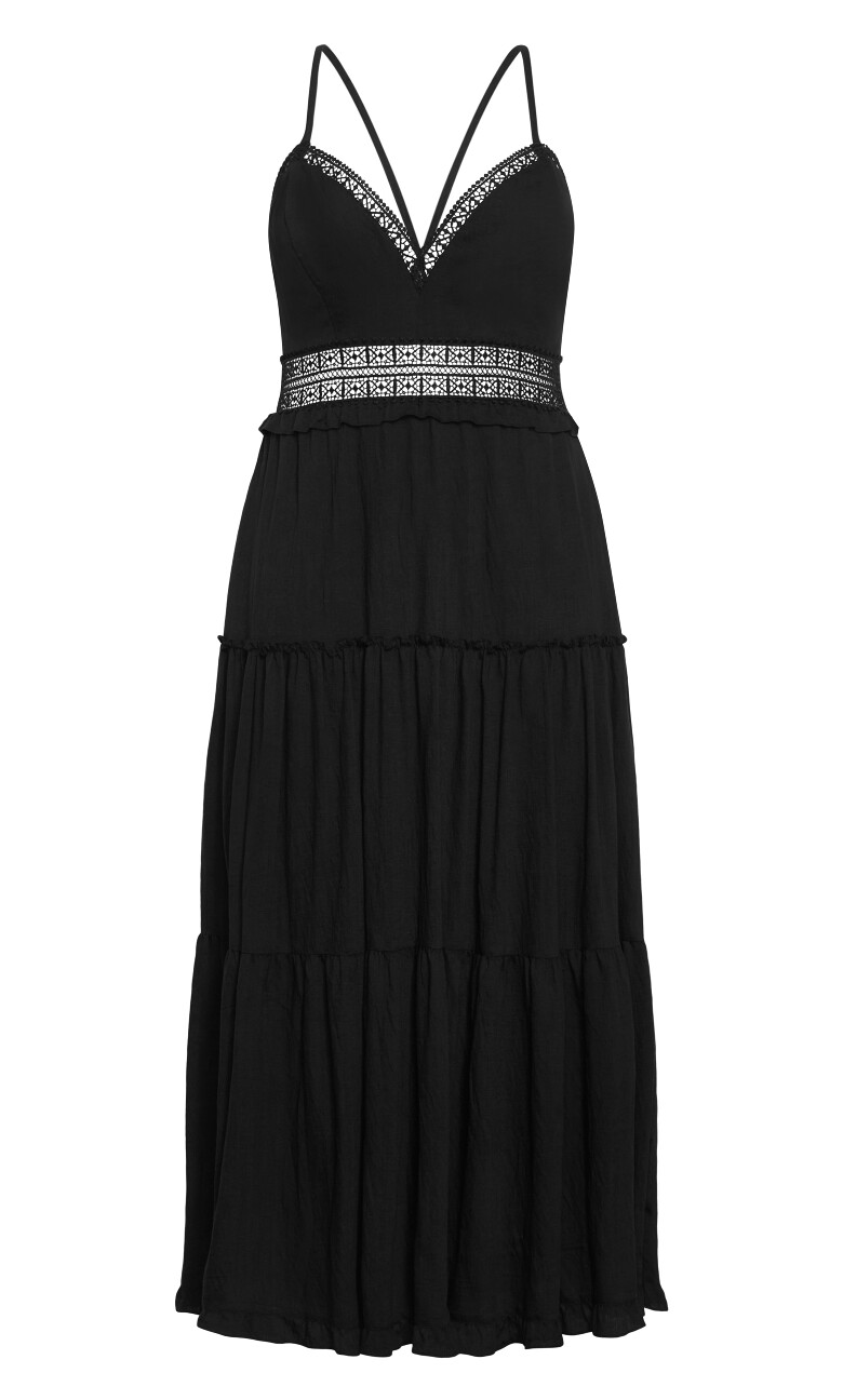 Aura Crochet Tier Maxi Dress - black