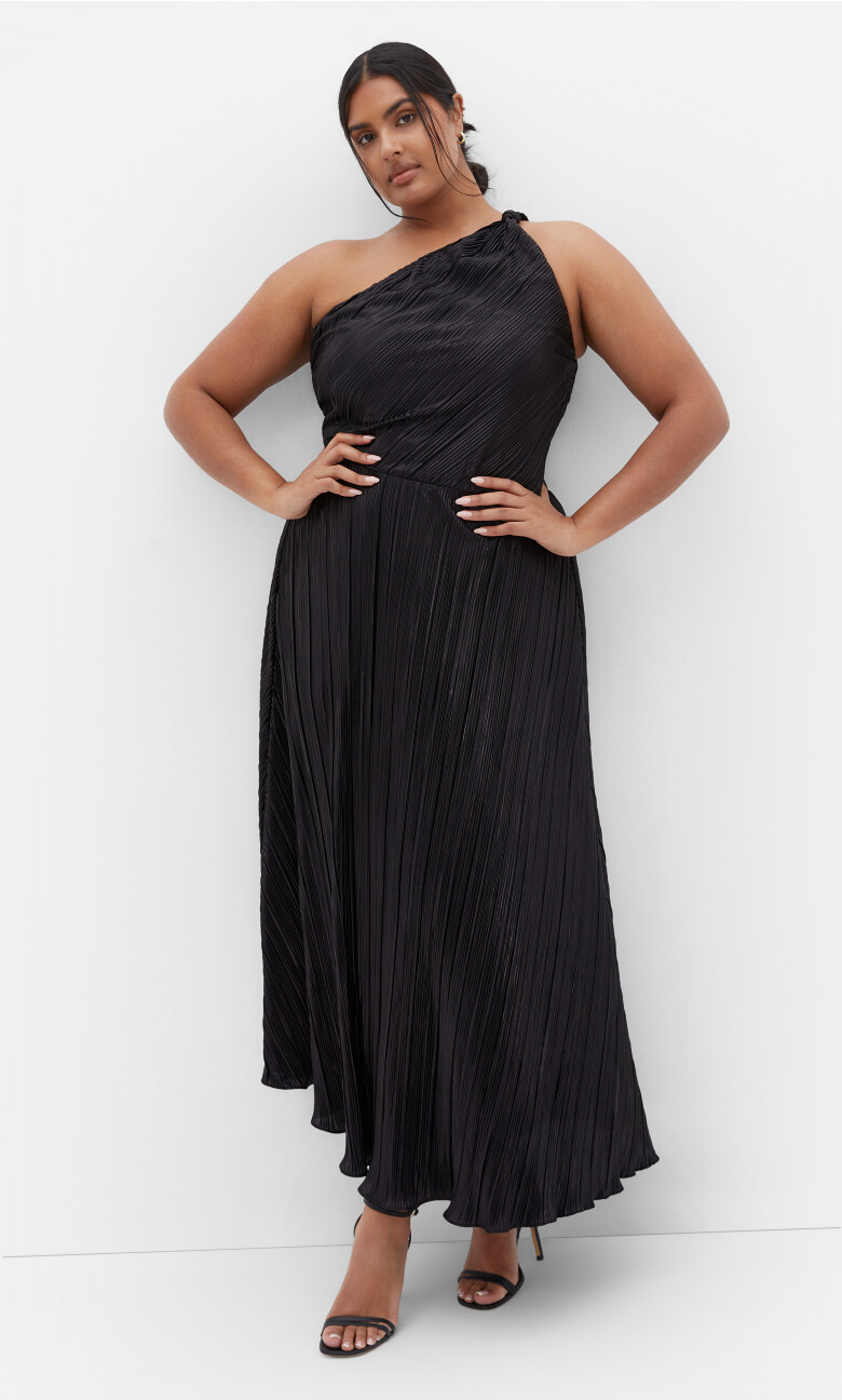 Plus Size Kamila One Shoulder Maxi Dress - Black
