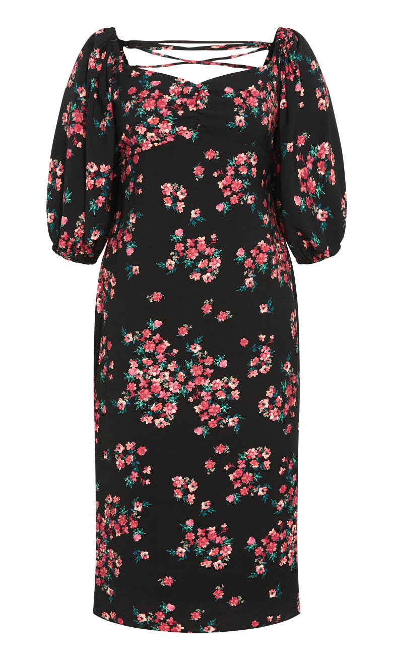 Blake Midi Tie Up Print Dress - black