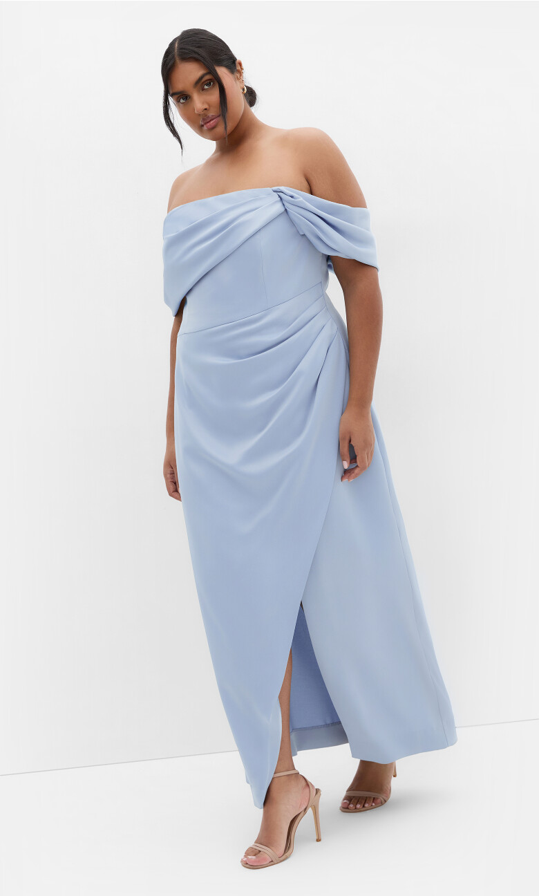 Plus Size Paloma Off-Shoulder Maxi Dress - Dusty Blue