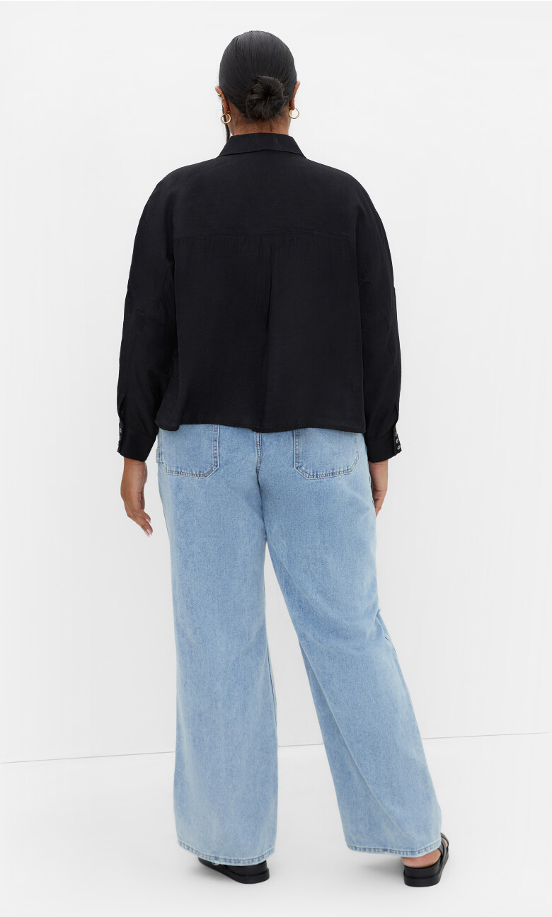 Crop Long Sleeve Shirt - black