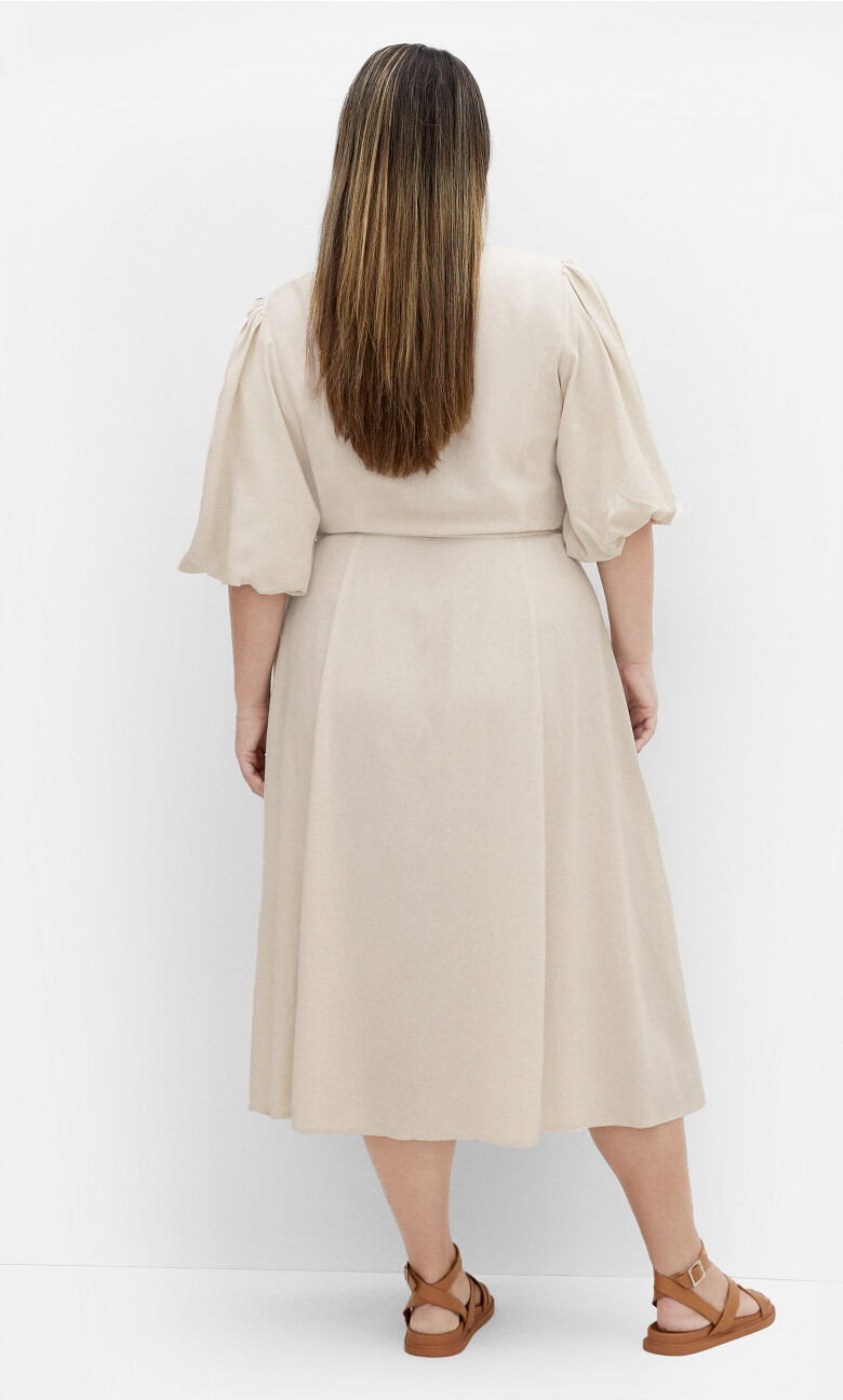 Dahlia V Neck Button Dress - natural