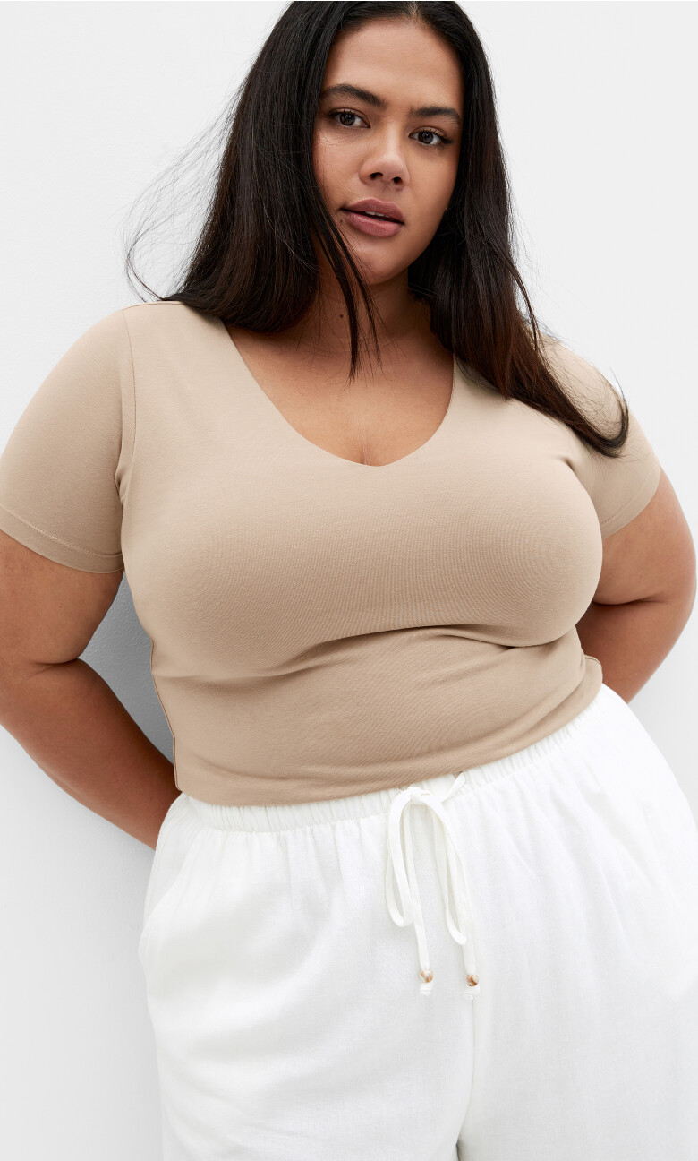 Anny V Neck Top - stone