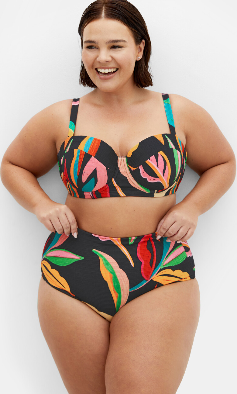 Maui Print Hi Waist Bikini Brief - black print