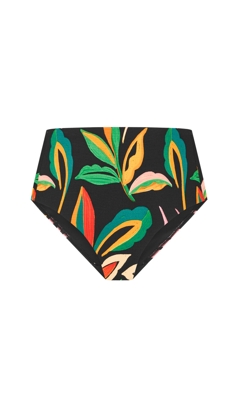 Maui Print Hi Waist Bikini Brief - black print