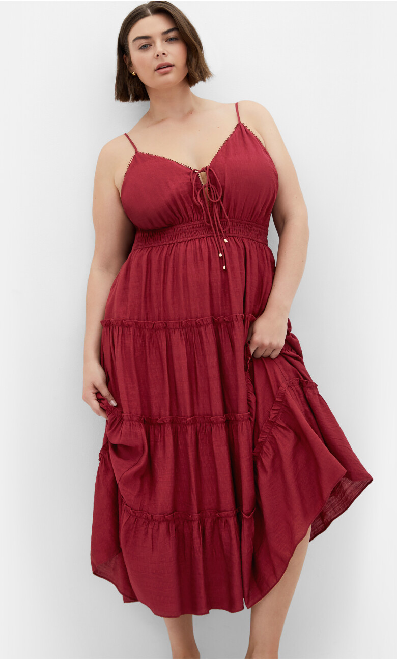 Aiza Crochet Tier Maxi Dress - shiraz