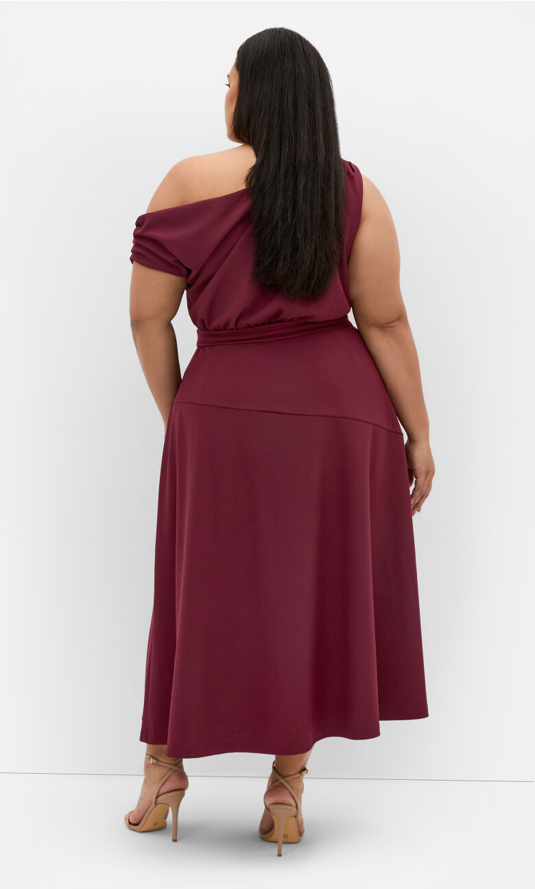 Kate Off Shoulder Midi Dress - dark cherry