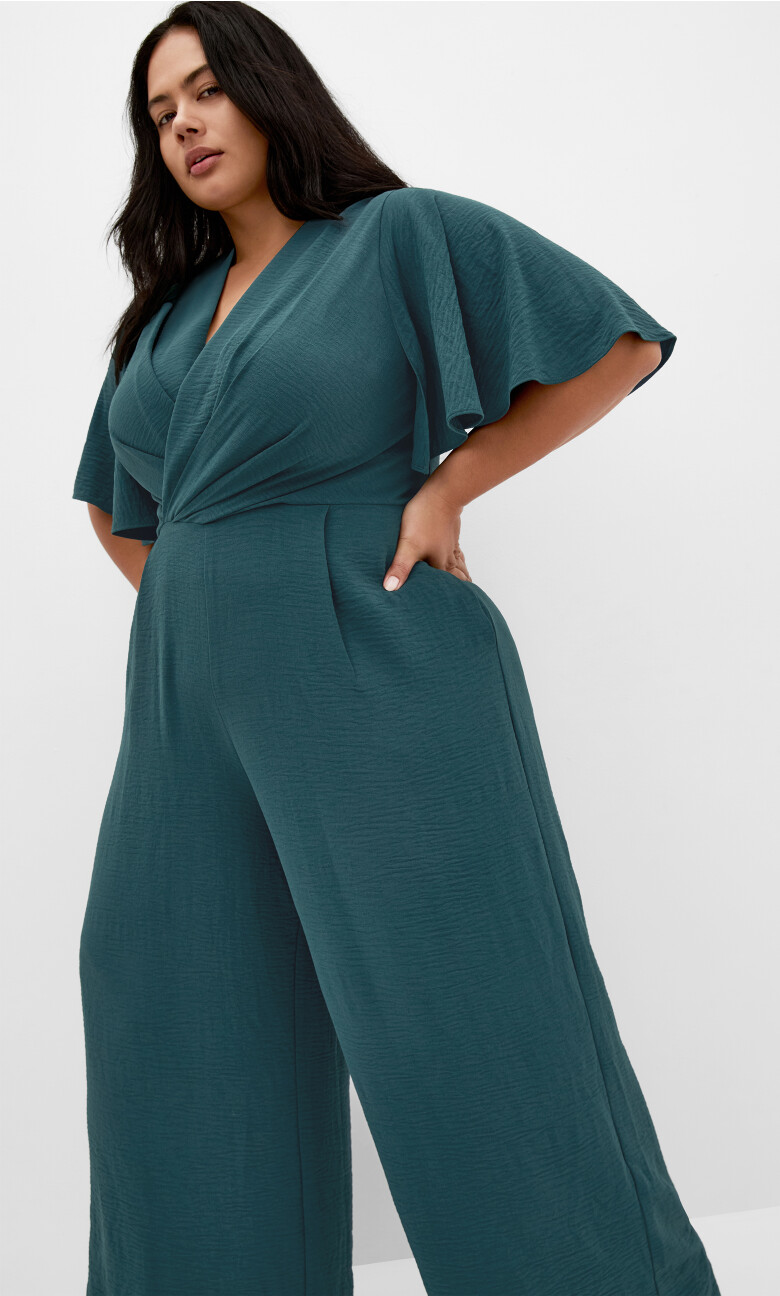 Plus Size Braelynn V Neck Jumpsuit - Emerald