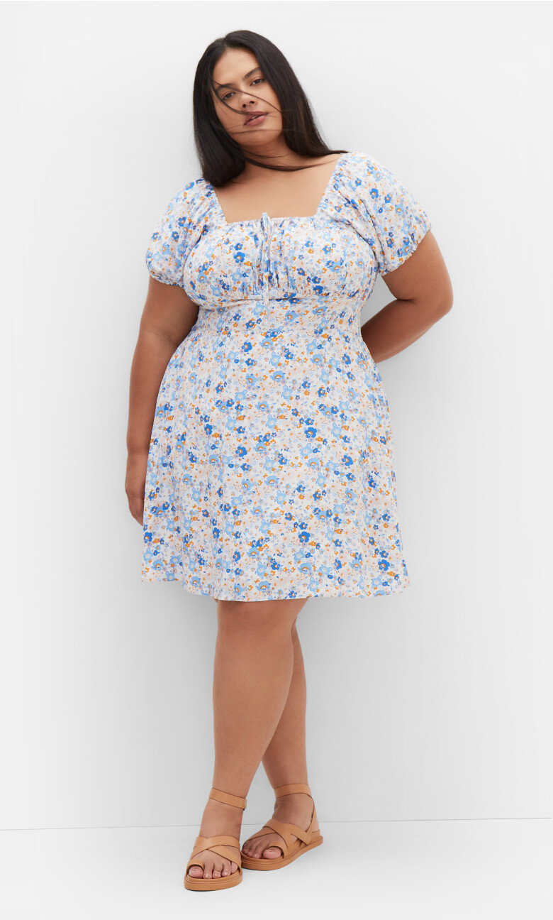 Abbie Short Sleeve Print Mini Dress - bluebell