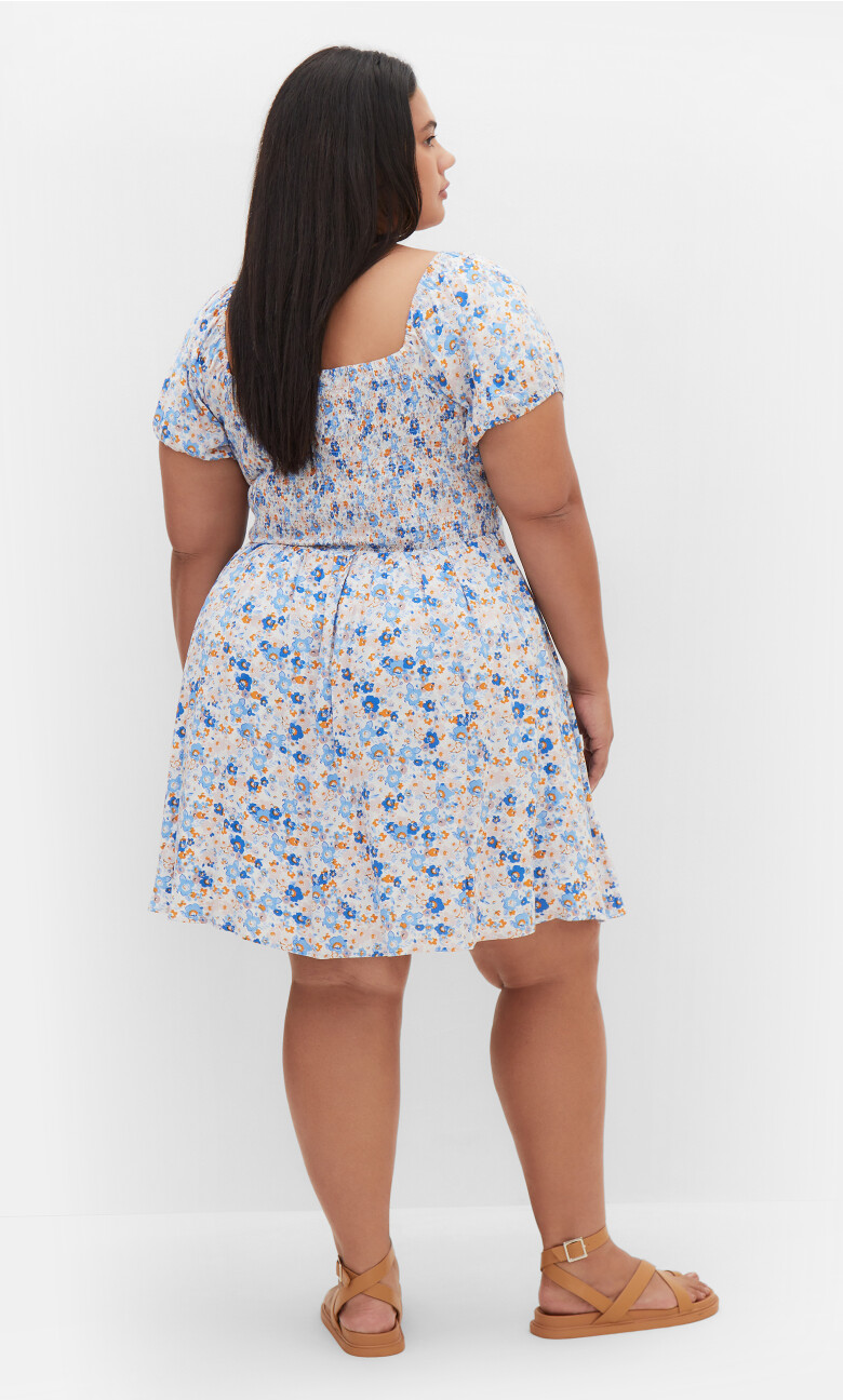 Abbie Short Sleeve Print Mini Dress - bluebell
