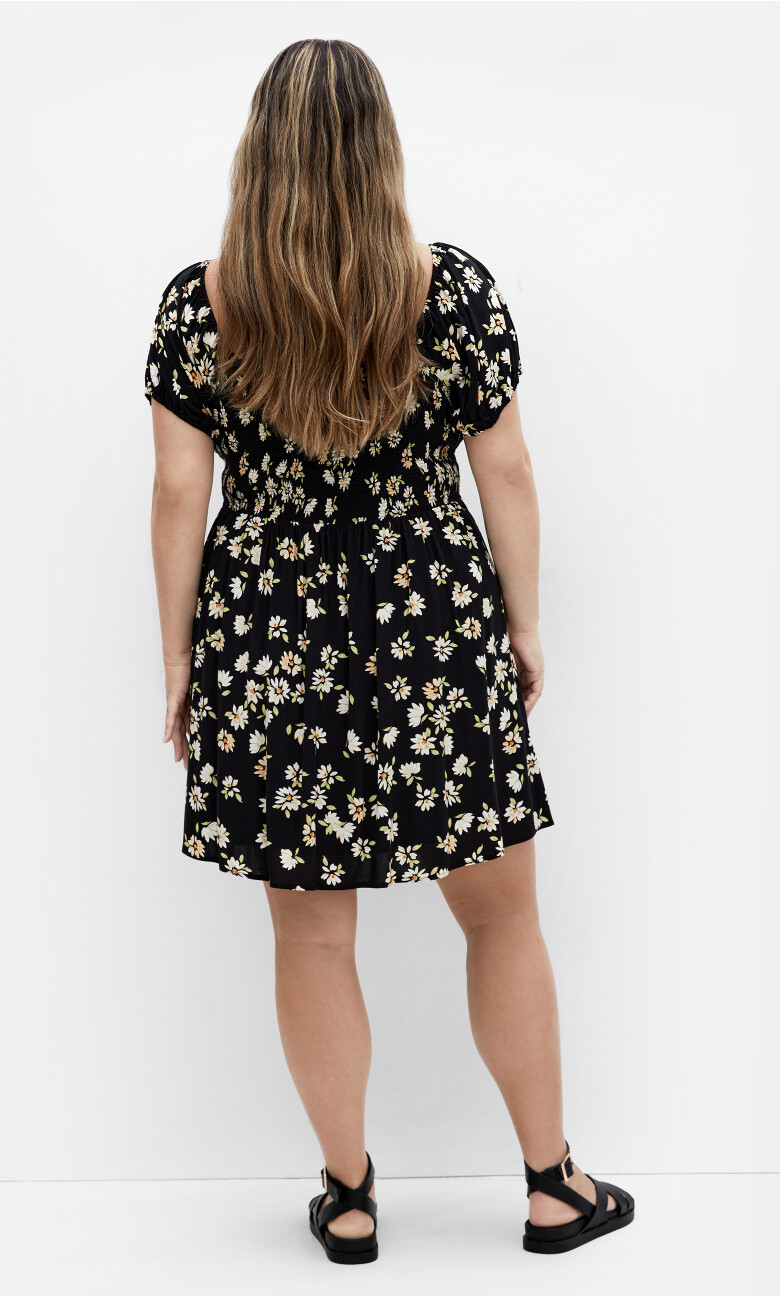 Abbie Short Sleeve Print Mini Dress - black