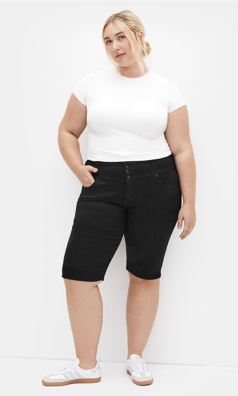 Corset Waist Denim Short - black