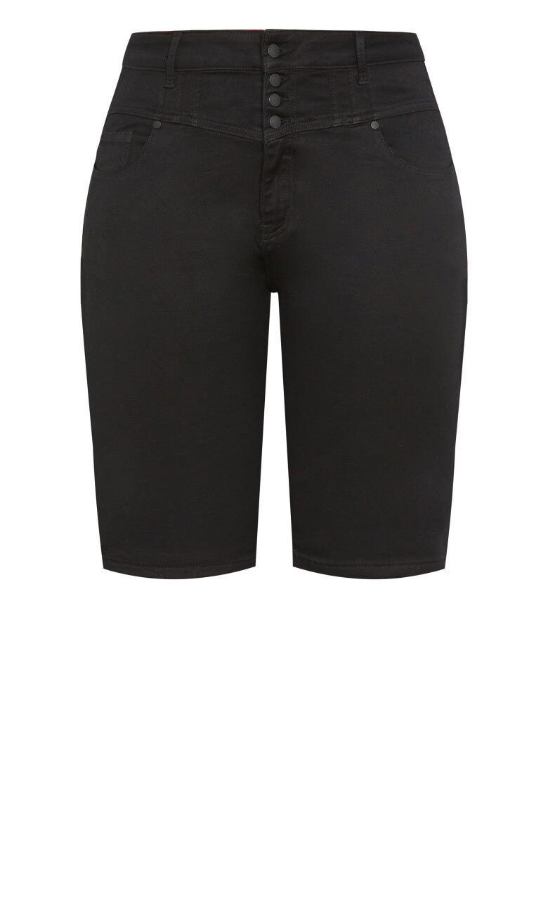 Corset Waist Denim Short - black