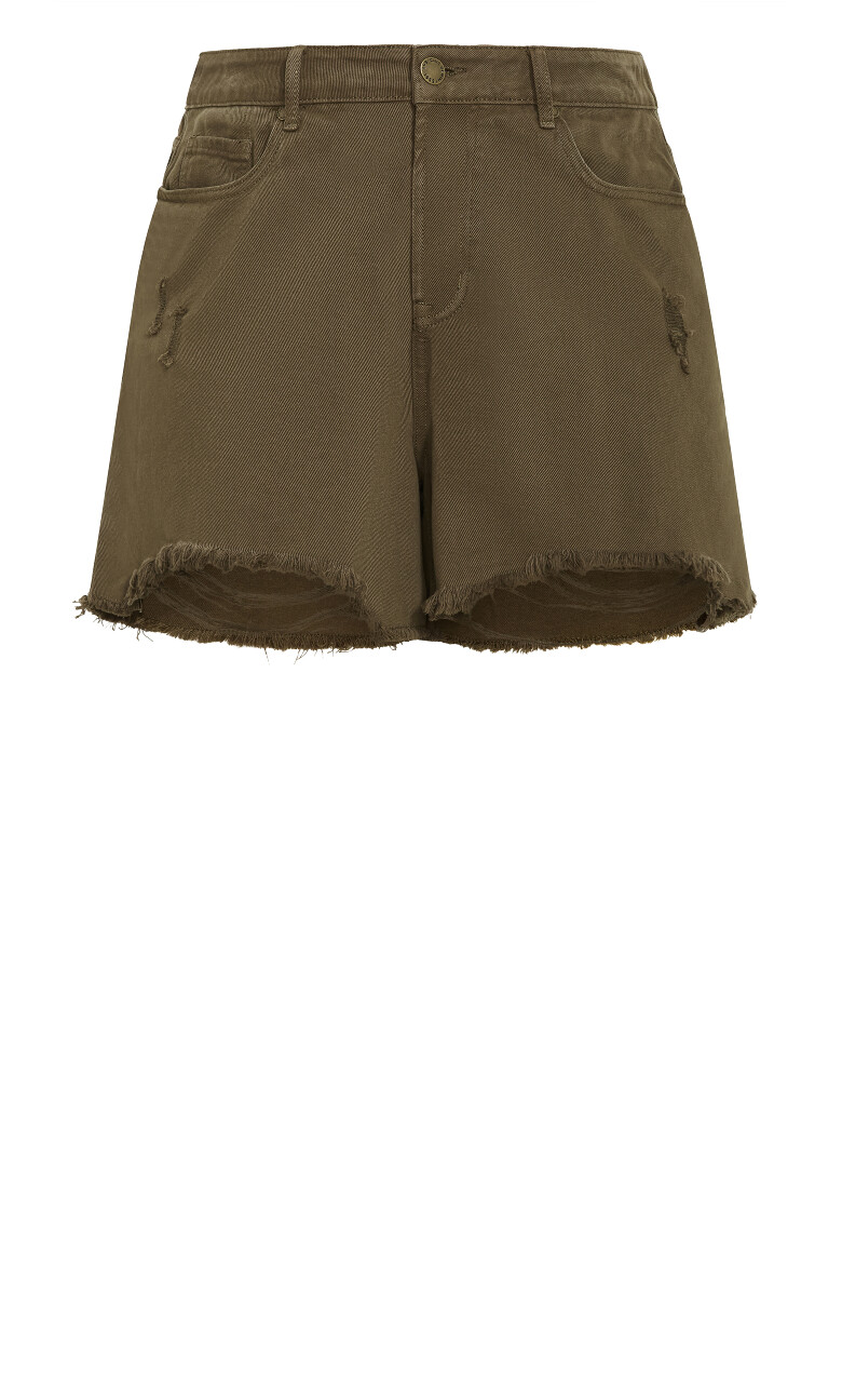 Denim Rip Short - khaki