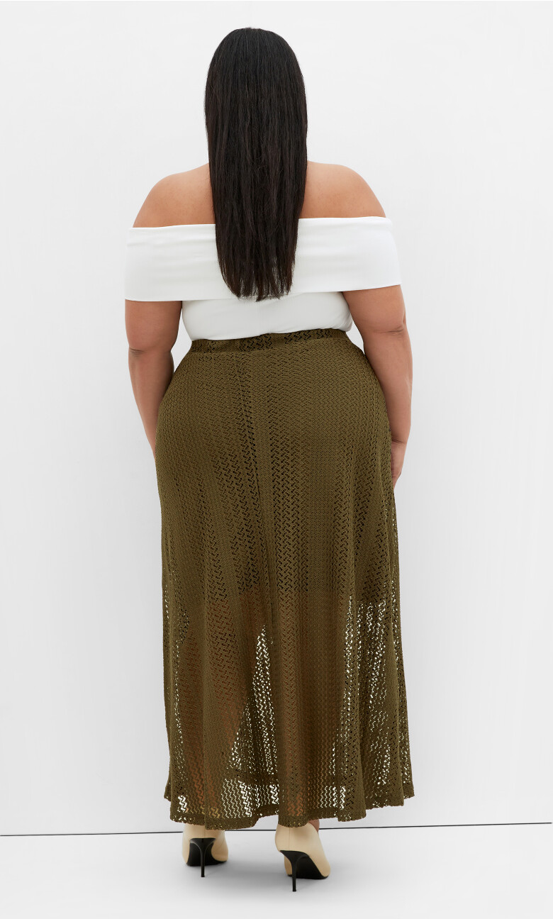 Crochet A-line Maxi Skirt - khaki