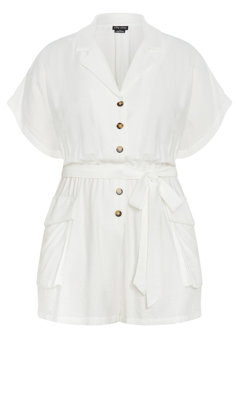 Jade Button Up Playsuit - white