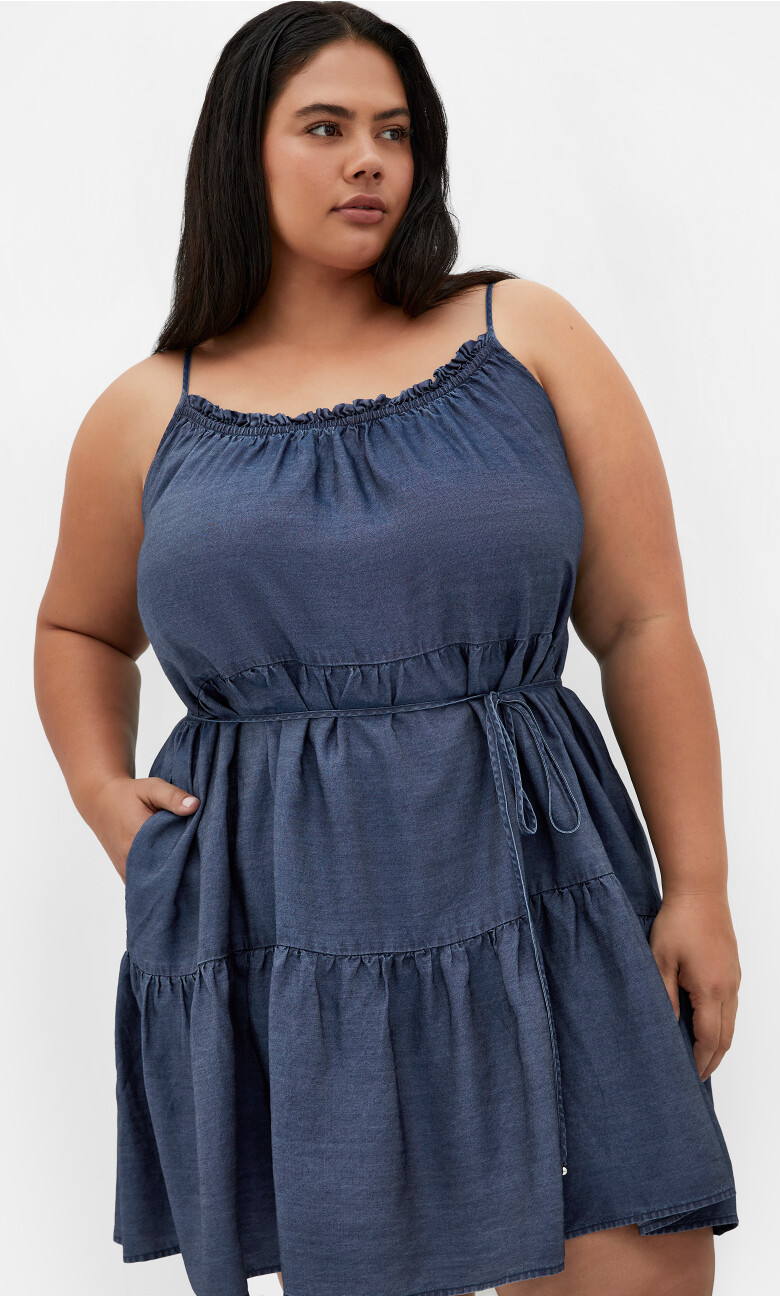 Sweet Tiers Frill Mini Dress - dark denim