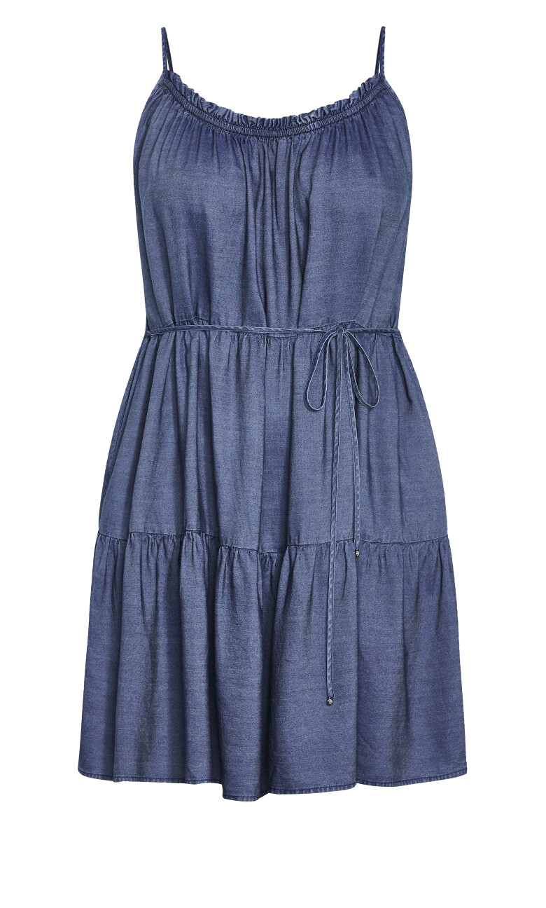 Sweet Tiers Mini Dress - mid denim