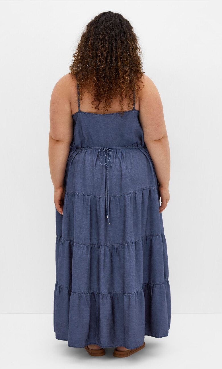 Island Tier Frill Maxi Dress - dark wash