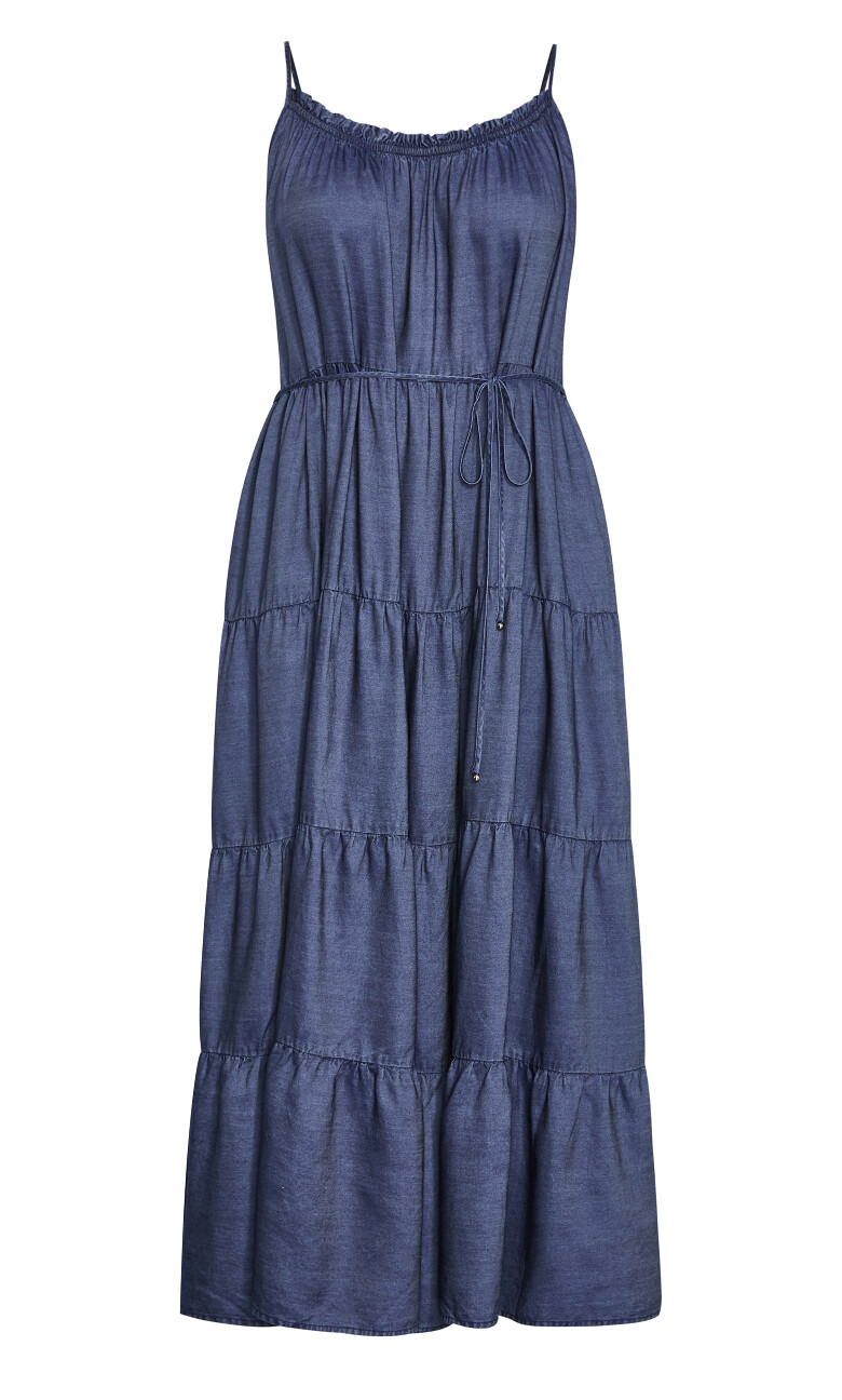 Island Tier Frill Maxi Dress - dark wash