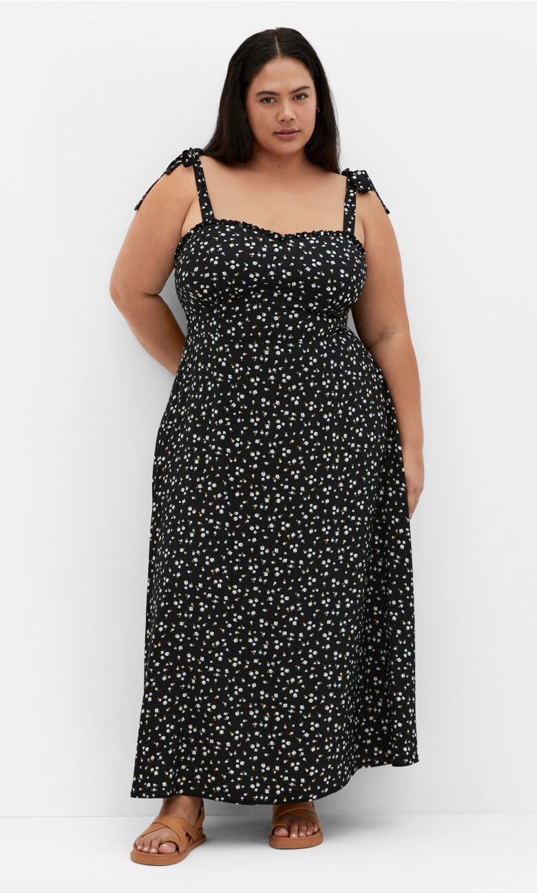 Penny Print Midi Dress - black print