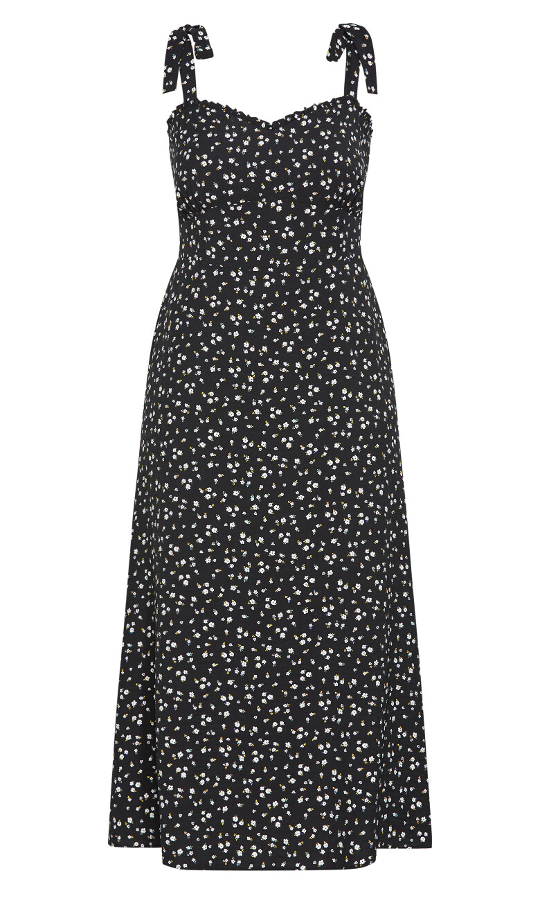 Penny Print Midi Dress - black print