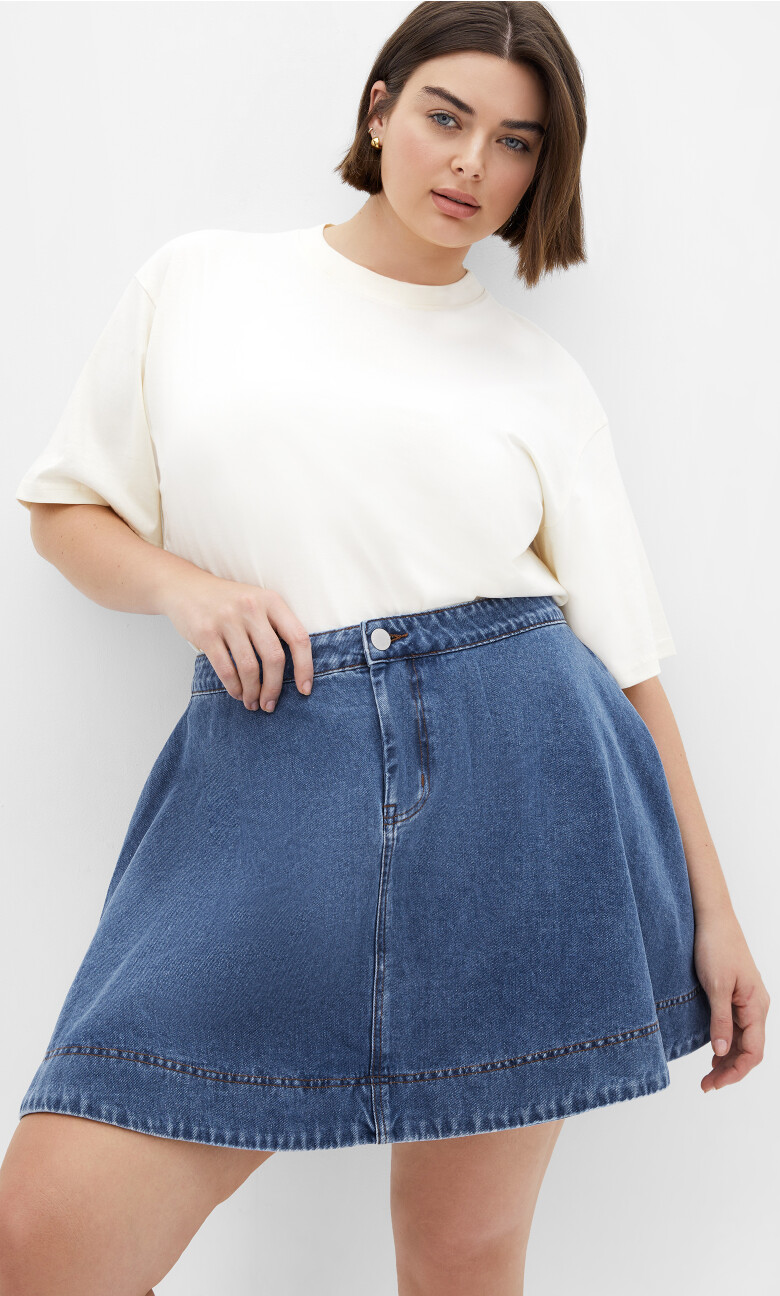 Flare Denim Skirt - mid denim
