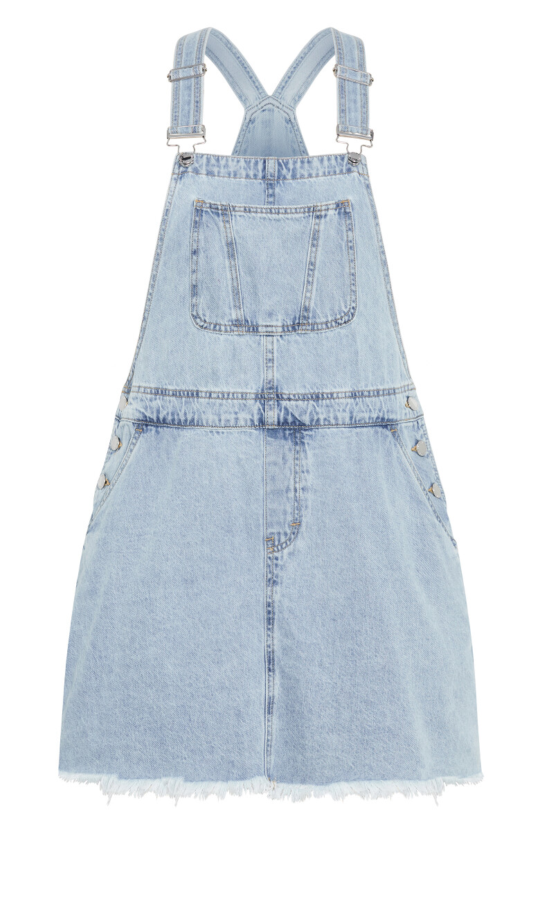 Pinny Pinafore Short Dress - mid denim