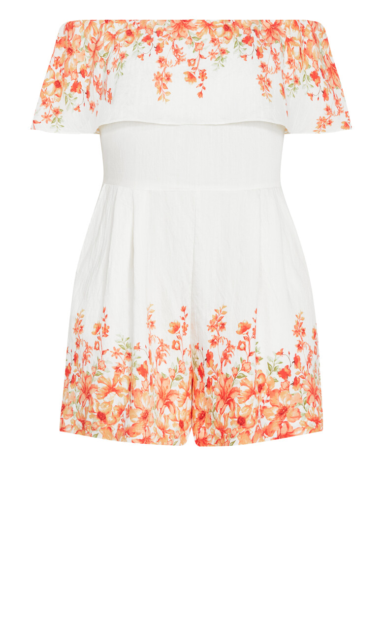 Poppy Print Off Shoulder Playsuit - ivory