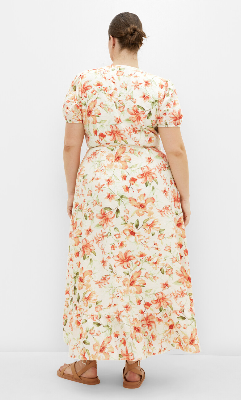 Sarina Print Wrap Midi Dress - ivory