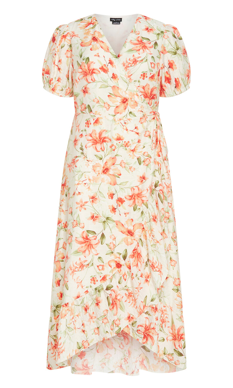 Sarina Print Wrap Midi Dress - ivory