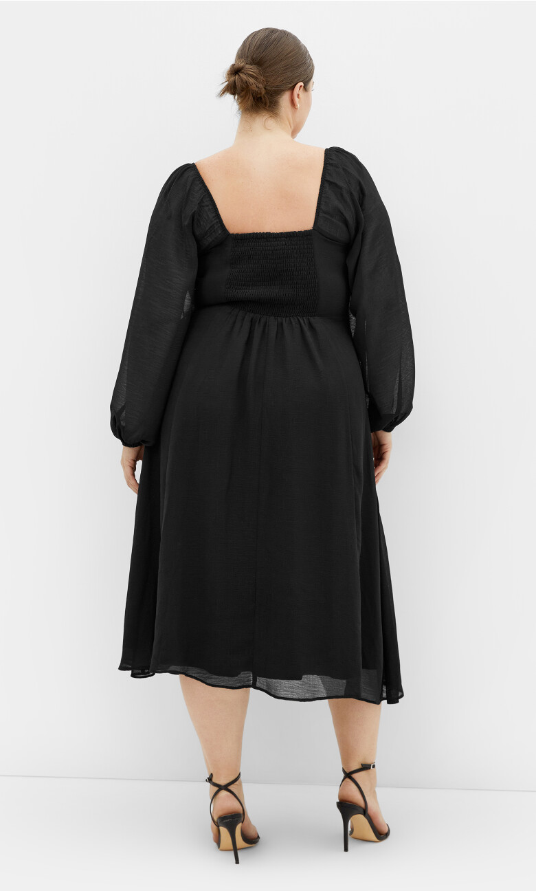 Flirty V Neck Midi Dress - black