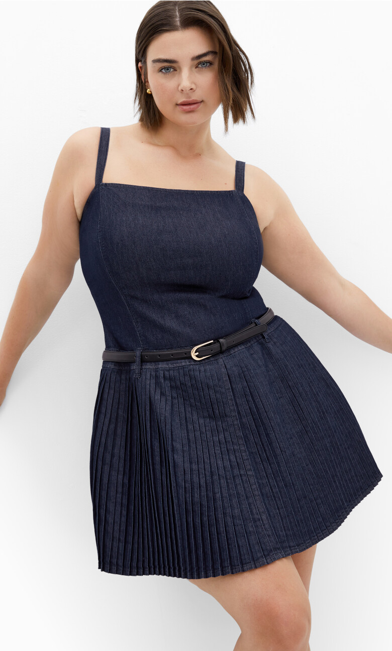 Skye Pleat Mini Dress - dark denim