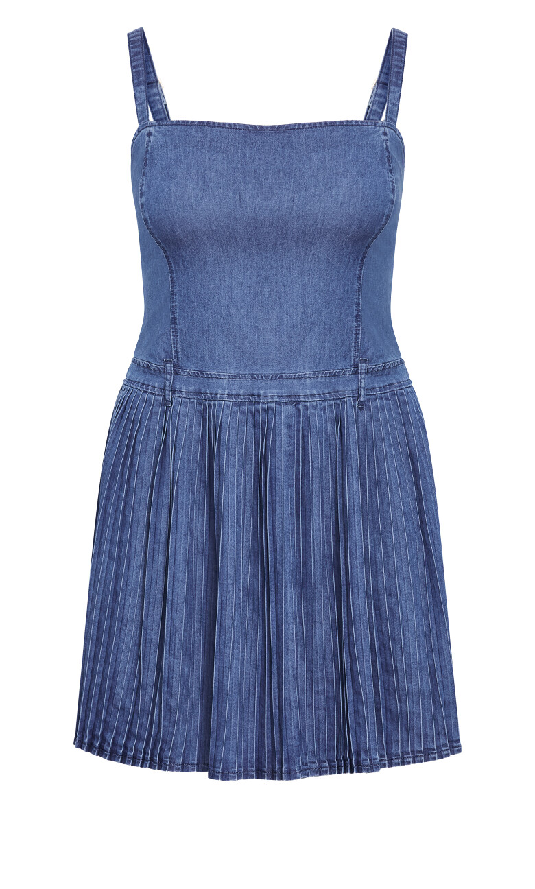 Skye Pleat Mini Dress - mid denim