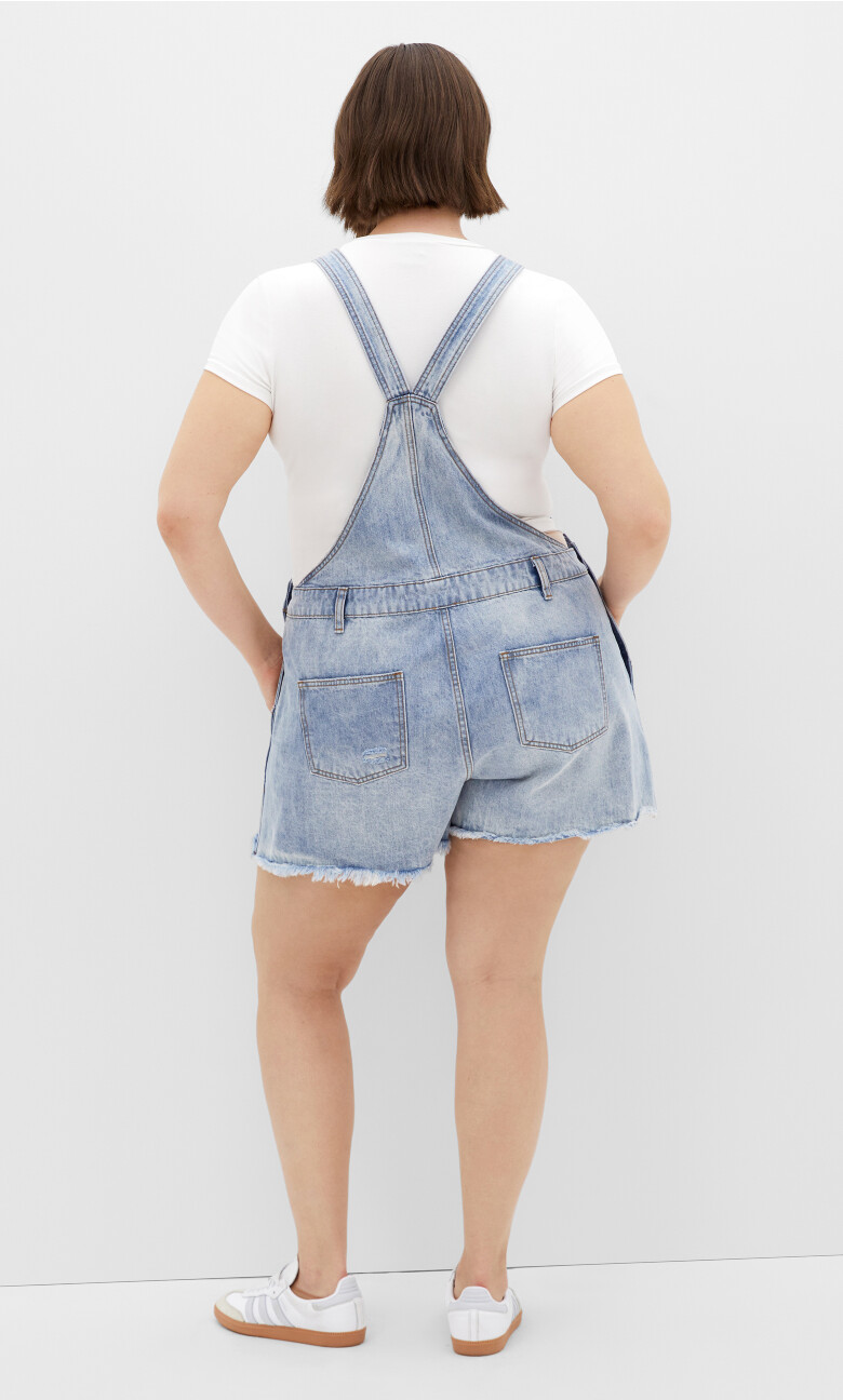 Rip Overall Short - light denim