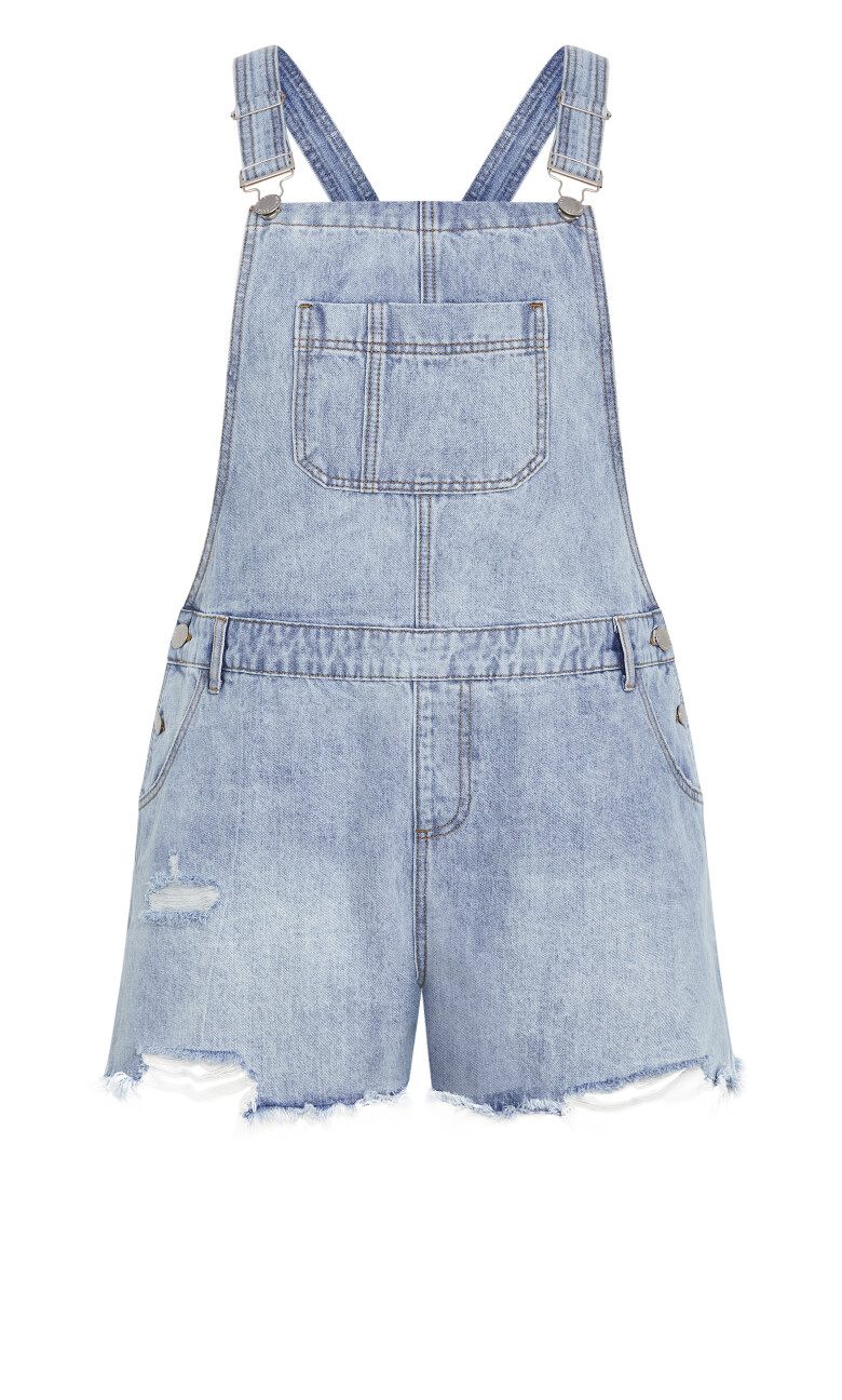 Rip Overall Short - light denim