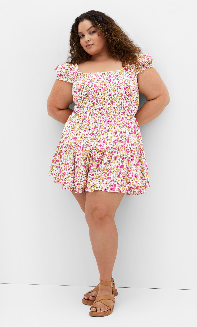 Zuri Print Shirred Playsuit - multi