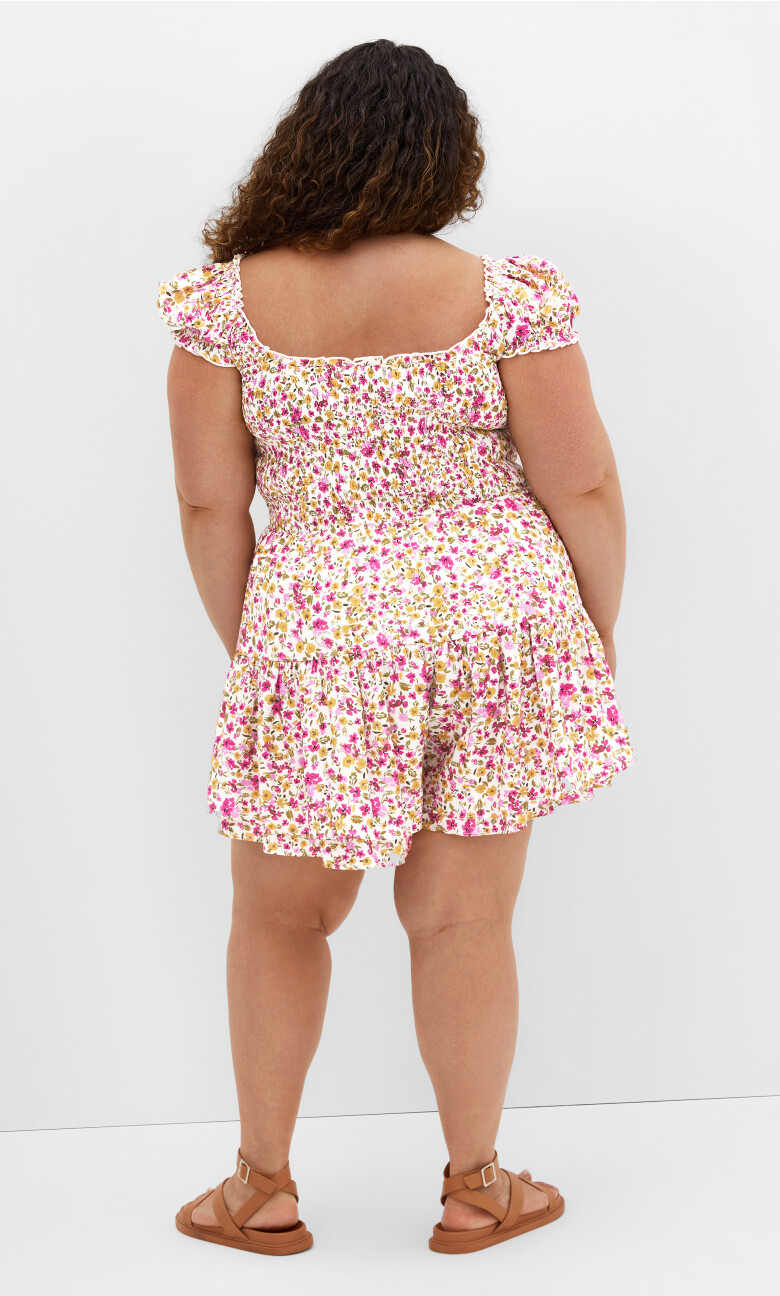 Zuri Print Shirred Playsuit - multi