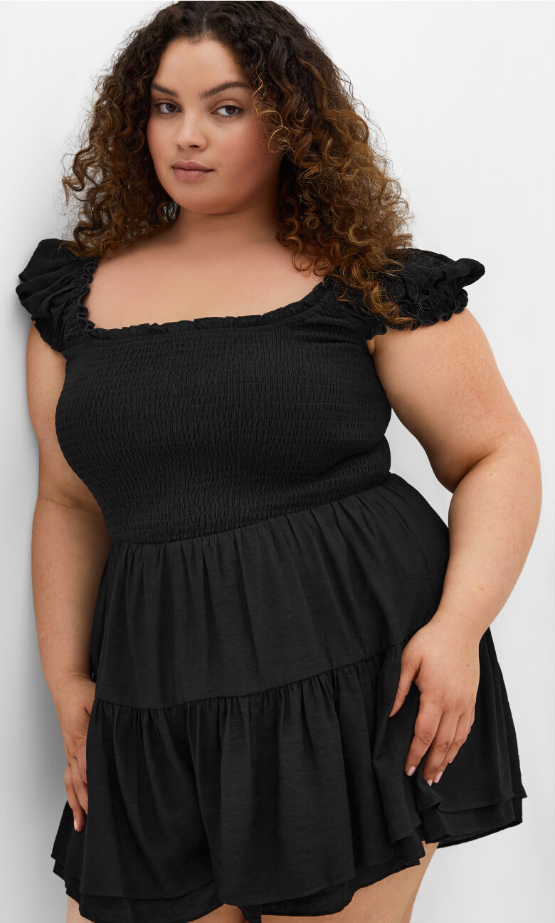 Zuri Shirred Playsuit - black