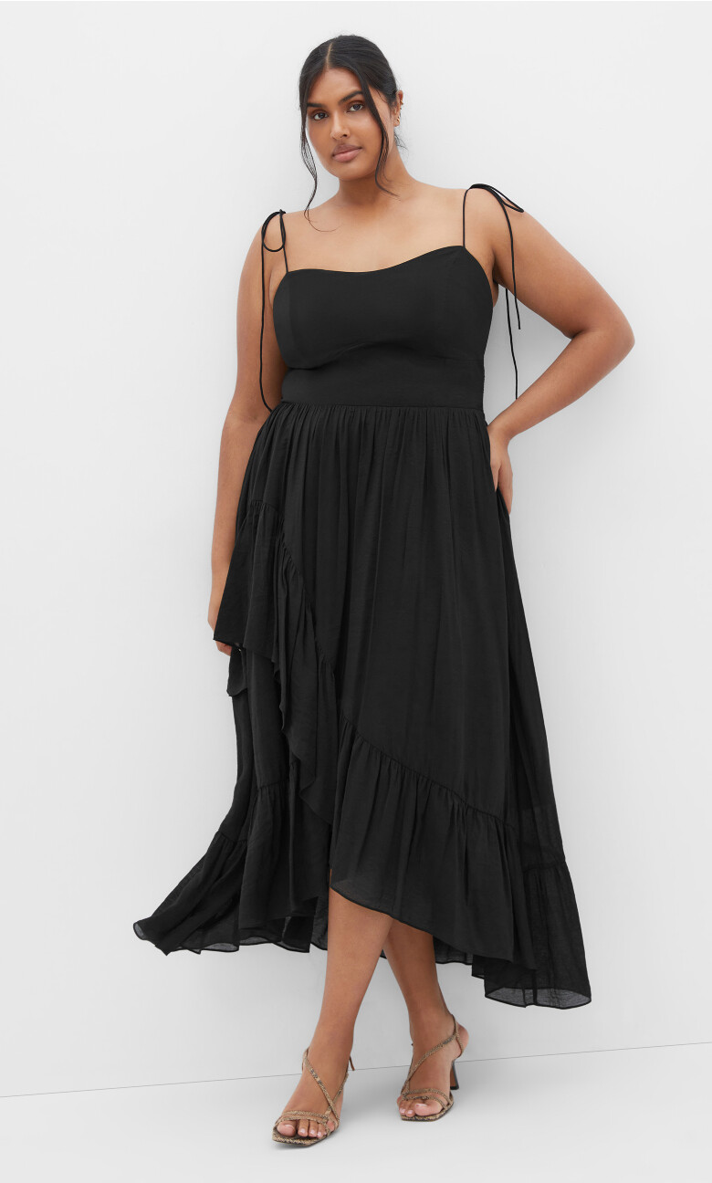 Hailey Ruffled Hi-Lo Maxi Dress - black