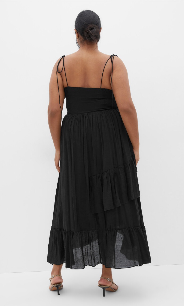 Hailey Ruffled Hi-Lo Maxi Dress - black