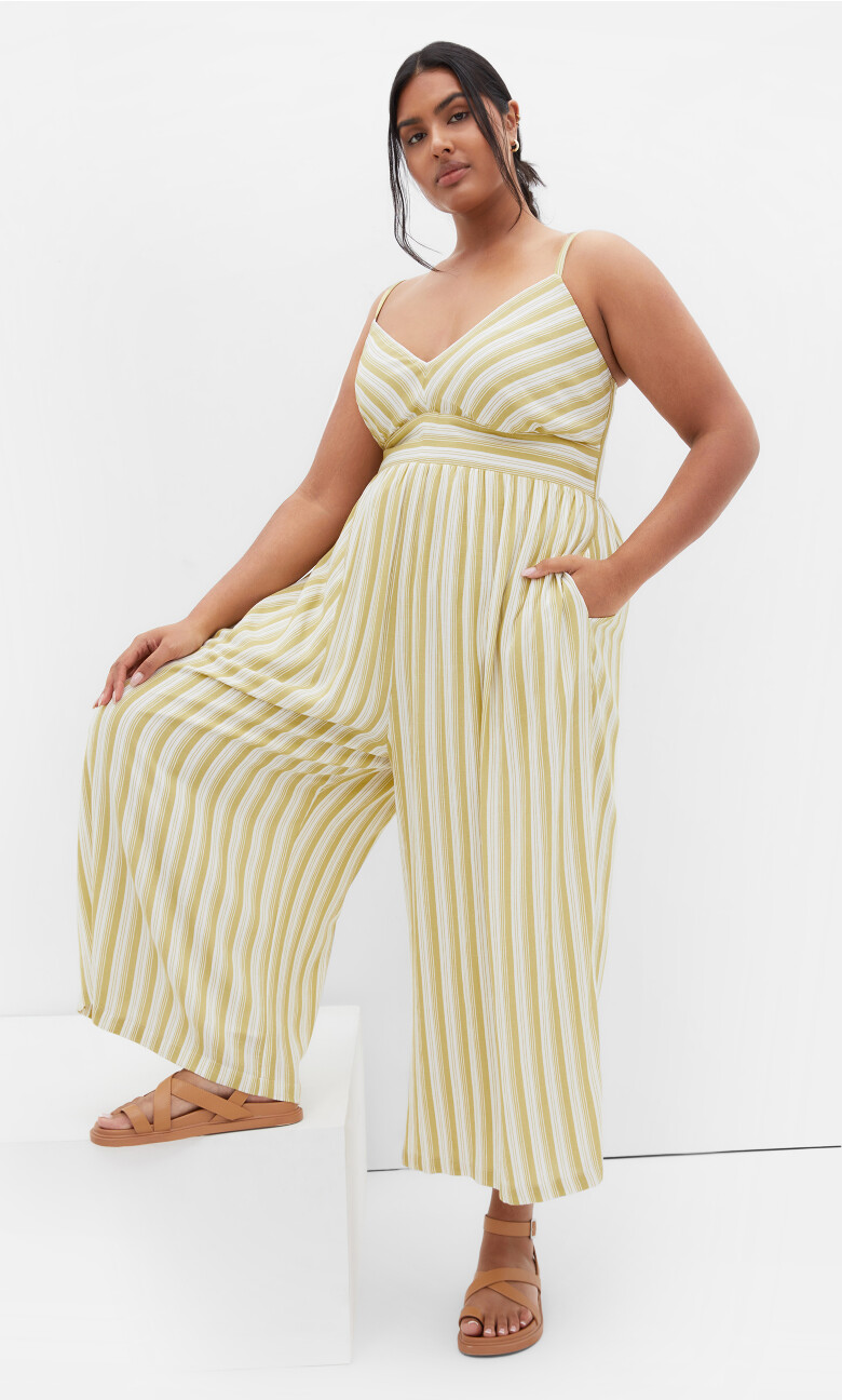 Lara Strap Stripe Jumpsuit - khaki