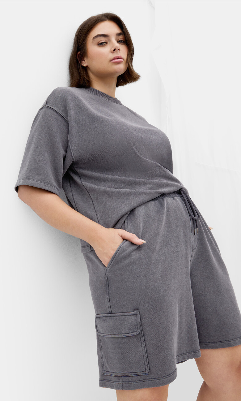 Terry Relaxed Longline Short - grey marle