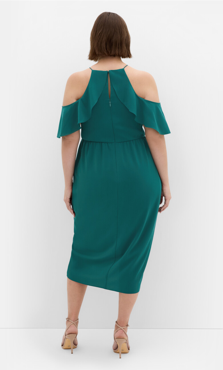 Love Siren Ruffle Shoulder Dress - forest green