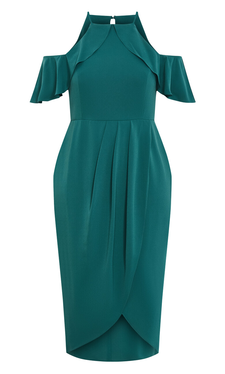 Love Siren Ruffle Shoulder Dress - forest green
