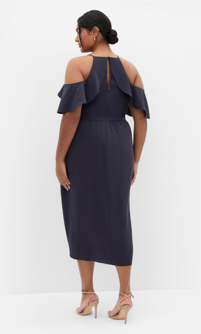 Love Siren Ruffle Shoulder Dress - navy