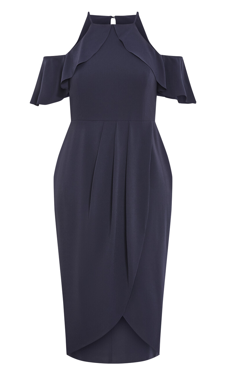 Love Siren Ruffle Shoulder Dress - navy