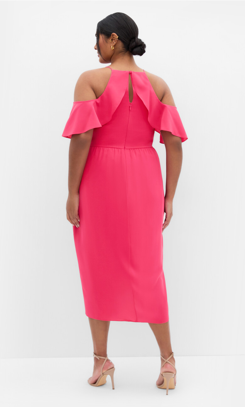 Love Siren Ruffle Shoulder Dress - raspberry